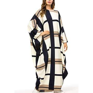Flygo Women's Batwing Plaid Maxi Dress for Plus Sizes