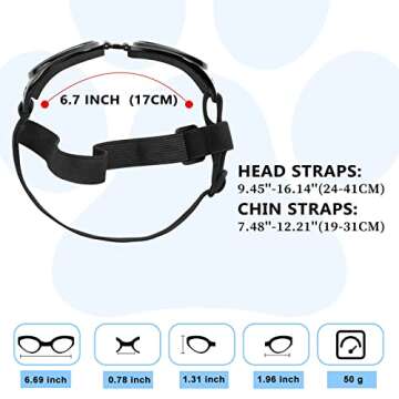 QUMY Dog Sunglasses Dog Goggles for Medium Large Breed Dogs, Wind Dust Fog Protection Eye Wear Pet Glasses with Adjustable Strap for Motorcycle Car Driving Bike Riding Hiking Swimming Over 15lbs Black
