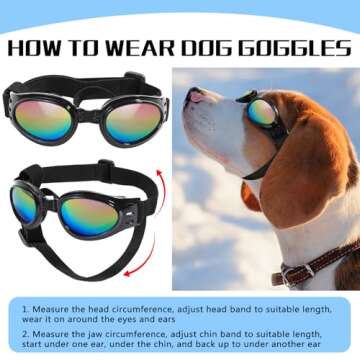 QUMY Dog Sunglasses Dog Goggles for Medium Large Breed Dogs, Wind Dust Fog Protection Eye Wear Pet Glasses with Adjustable Strap for Motorcycle Car Driving Bike Riding Hiking Swimming Over 15lbs Black