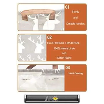 HKEC 19.7’’ Waterproof Foldable Storage Bin, Dirty Clothes Laundry Basket, Canvas Organizer Basket for Laundry Hamper, Toy Bins, Gift Baskets, Bedroom, Clothes, Baby Hamper(Gray Deer Pattern)