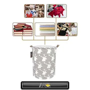 HKEC 19.7’’ Waterproof Foldable Storage Bin, Dirty Clothes Laundry Basket, Canvas Organizer Basket for Laundry Hamper, Toy Bins, Gift Baskets, Bedroom, Clothes, Baby Hamper(Gray Deer Pattern)