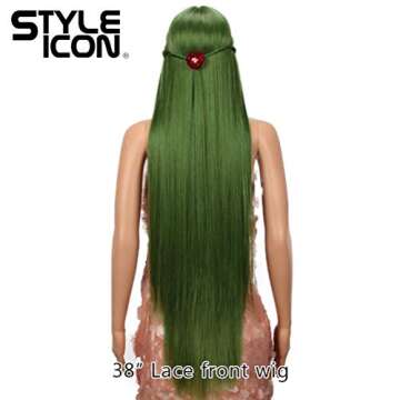 Style Icon 38" Green Super Long Straight Lace Front Wig