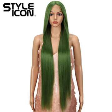 Style Icon 38" Green Super Long Straight Lace Front Wig