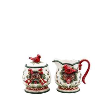 Cosmos Evergreen Holiday Cardinal Sugar & Creamer Set for Festive Hosting
