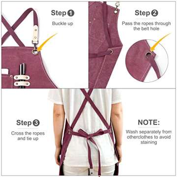 Cotton Canvas Cross Back Apron for Gardening Garden Chef Bartender Work Women Men 3 Pockets Waterproof Adjustable M-XXL Purple