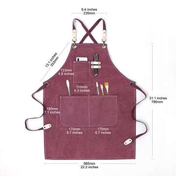 Cotton Canvas Cross Back Apron for Gardening Garden Chef Bartender Work Women Men 3 Pockets Waterproof Adjustable M-XXL Purple