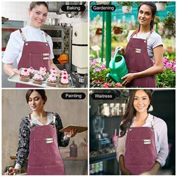 Cotton Canvas Cross Back Apron for Gardening Garden Chef Bartender Work Women Men 3 Pockets Waterproof Adjustable M-XXL Purple