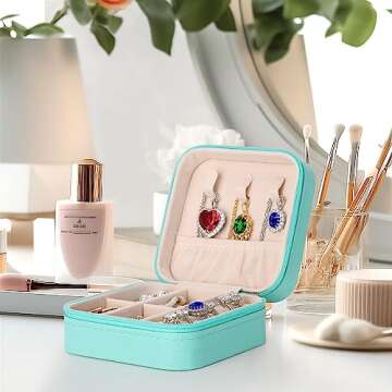 LETURE PU Leather Small Jewelry Box, Travel Portable Jewelry Case for Ring, Pendant, Earring, Necklace, Bracelet Organizer Storage Holder Boxes (Blue)