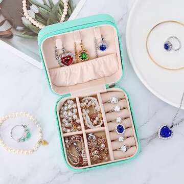 LETURE PU Leather Small Jewelry Box, Travel Portable Jewelry Case for Ring, Pendant, Earring, Necklace, Bracelet Organizer Storage Holder Boxes (Blue)