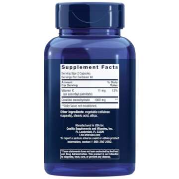 Life Extension Creatine Capsules – Creatine Monohydrate – Promotes Strength, Lean Muscle, Health...