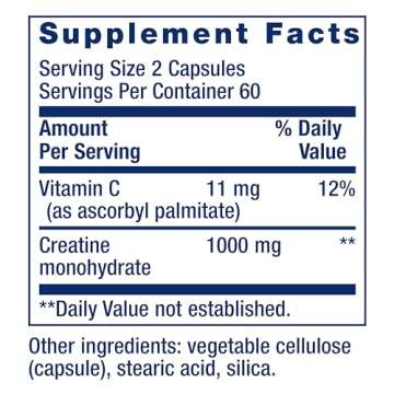 Life Extension Creatine Capsules – Creatine Monohydrate – Promotes Strength, Lean Muscle, Healthy Endurance – Non-GMO, Gluten-Free – 120 Capsules