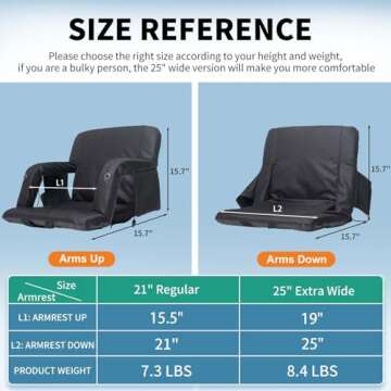 NAIZEA Heated Stadium Seat for Bleachers with Back Support, Bleacher Chairs with Back and Cushion St...