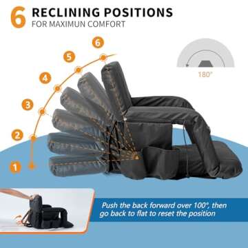 NAIZEA Heated Stadium Seat for Bleachers with Back Support, Bleacher Chairs with Back and Cushion Stadium Chair with 6 Reclining Positions & Arm Support, Heated Camping Chair- Power Bank Not Included