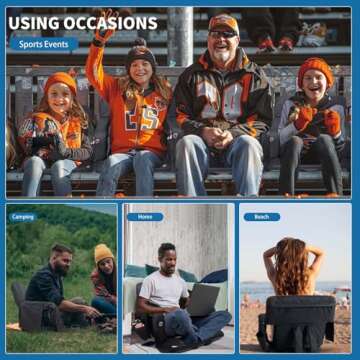 NAIZEA Heated Stadium Seat for Bleachers with Back Support, Bleacher Chairs with Back and Cushion Stadium Chair with 6 Reclining Positions & Arm Support, Heated Camping Chair- Power Bank Not Included