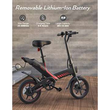 Sailnovo 14'' Folding Electric Bike for Adults, Peak 500W Ebike for Teenagers, 20 MPH Ebike, Up to 50 Miles Foldable Electric Mini Bicycle with 374WH Battery, LCD-Display, Dual Suspension