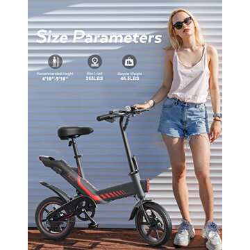 Sailnovo 14'' Folding Electric Bike for Adults, Peak 500W Ebike for Teenagers, 20 MPH Ebike, Up to 50 Miles Foldable Electric Mini Bicycle with 374WH Battery, LCD-Display, Dual Suspension