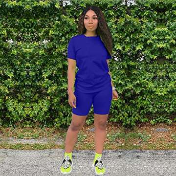 Wakagenki 2 Piece Outfits for Women Summer Casual Short Sleeve T-Shirt Sets Active Jumpsuits Sportsw...
