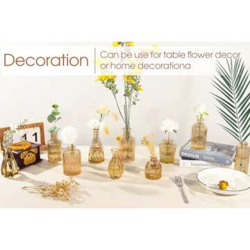 TBWIND Gold Amber Glass Bud Vases Set of 12, Small Vases for Flowers, Champagne Mini Vintage Vases f...