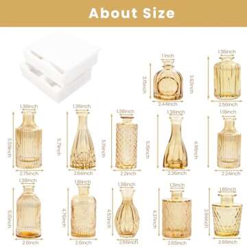 TBWIND Gold Amber Glass Bud Vases Set of 12, Small Vases for Flowers, Champagne Mini Vintage Vases for Centerpieces,Bud Vase in Bulk for Wedding Decor,Single Flowers,Office and Home Table Flower Décor