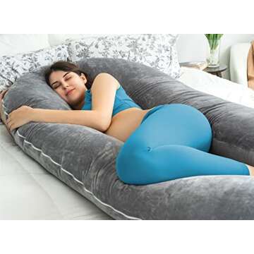 QUEEN ROSE Pregnancy Pillows for Sleeping, U Shaped Body Pillow for Pregnancy, 65 inch Maternity Pillow for Tall Pregnant Women with Gray Velvet Cover