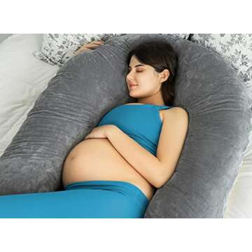 QUEEN ROSE Pregnancy Pillows for Sleeping, U Shaped Body Pillow for Pregnancy, 65 inch Maternity Pillow for Tall Pregnant Women with Gray Velvet Cover