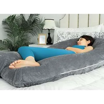 QUEEN ROSE Pregnancy Pillows for Sleeping, U Shaped Body Pillow for Pregnancy, 65 inch Maternity Pillow for Tall Pregnant Women with Gray Velvet Cover
