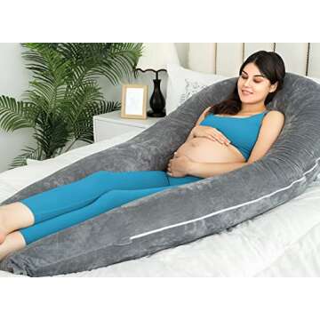 QUEEN ROSE Pregnancy Pillows for Sleeping, U Shaped Body Pillow for Pregnancy, 65 inch Maternity Pillow for Tall Pregnant Women with Gray Velvet Cover