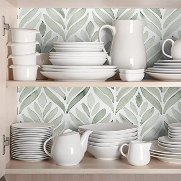 Walraime Modern Style Geometric Stripes Leaves Peel and Stick Wallpaper for Wall Decoration 15.7 x 1...