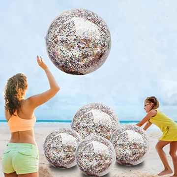 TURNMEON 5 Pack Sequins Beach Ball Jumbo Pool Toys Balls 16 Inch 24 Inch Giant Confetti Glitters Inf...