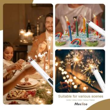 MeeToo Electric Candle Lighter Rechargeable Type-C - Gifts for Wife Men Women Nana, USB Plasma Arc Windproof Lighters for Candle Christmas Camping Kitchen White