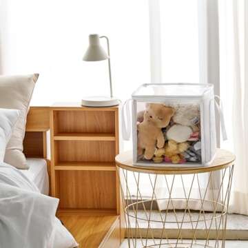 holay 2-Pack 12" Cube Storage Bins [White] - 27L Capacity PVC Boxes Transparent Lid & Handles - Dura...