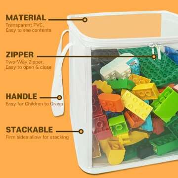 holay 2-Pack 12" Cube Storage Bins [White] - 27L Capacity PVC Boxes Transparent Lid & Handles - Durable & Foldable - Multi-Purpose Toy, Clothes, Blocks Organizer for Kids, Toddlers, Playroom (Large)