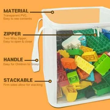 holay 2-Pack 12" Cube Storage Bins [White] - 27L Capacity PVC Boxes Transparent Lid & Handles - Durable & Foldable - Multi-Purpose Toy, Clothes, Blocks Organizer for Kids, Toddlers, Playroom (Large)