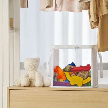 holay 2-Pack 12" Cube Storage Bins [White] - 27L Capacity PVC Boxes Transparent Lid & Handles - Durable & Foldable - Multi-Purpose Toy, Clothes, Blocks Organizer for Kids, Toddlers, Playroom (Large)