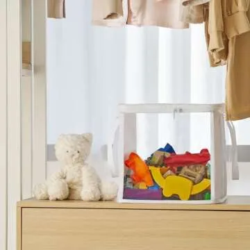 holay 2-Pack 12" Cube Storage Bins [White] - 27L Capacity PVC Boxes Transparent Lid & Handles - Durable & Foldable - Multi-Purpose Toy, Clothes, Blocks Organizer for Kids, Toddlers, Playroom (Large)