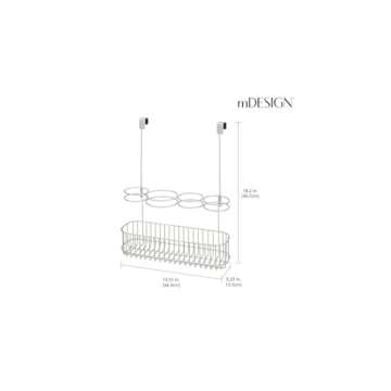 mDesign Metal Bathroom Storage Tool Organizer Accessory Basket Tray - Hang Over Cabinet Door - Storage for Hair Dryer, Straightener, Curling Iron & Hair Styling Products - Concerto Collection - Satin