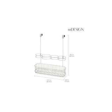 mDesign Metal Bathroom Storage Tool Organizer Accessory Basket Tray - Hang Over Cabinet Door - Storage for Hair Dryer, Straightener, Curling Iron & Hair Styling Products - Concerto Collection - Satin