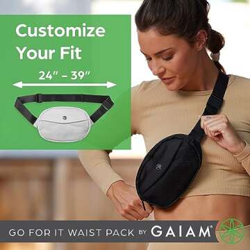 GaiamGo for It Waist Pack, Adjustable Fanny Pack Crossbody Bags for Women & Men - Waterproof Cross Body Bag with Zippered Pockets, Running Belt Bag, Ideal for Vacation & Travel, High Tide