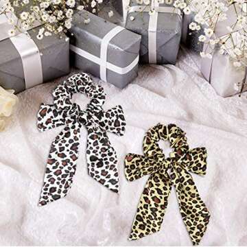 Jaciya 6 Pieces Satin Hair Scrunchies for Hair Bowknot Silk Satin Scarf Hair Ties Pattern Leopard An...