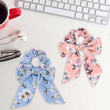 Jaciya 6 Pieces Satin Hair Scrunchies for Hair Bowknot Silk Satin Scarf Hair Ties Pattern Leopard Animal Print Hair Scrunchy Hair Bow Accessories for Women