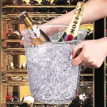 Hacaroa 2 Pack Plastic Ice Bucket with Handles, 1.6L / 3.5L Clear Wine Bucket Round Beverage Tub, Portable Beer Bottle Drink Cooler Large Champagne Chiller Bin for Party, Bar, Home