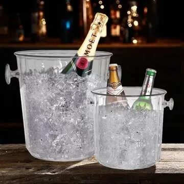Hacaroa 2 Pack Plastic Ice Bucket with Handles, 1.6L / 3.5L Clear Wine Bucket Round Beverage Tub, Portable Beer Bottle Drink Cooler Large Champagne Chiller Bin for Party, Bar, Home