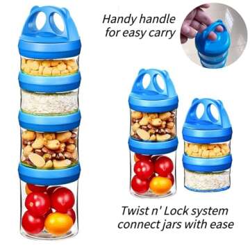 SELEWARE Portable Stackable Food Storage Containers for Snacks Formula Powder and Drinks Twist Lock System Airtight Leak-proof BPA and Phthalate Free Blue and Green