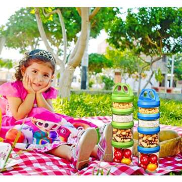 SELEWARE Portable Stackable Food Storage Containers for Snacks Formula Powder and Drinks Twist Lock System Airtight Leak-proof BPA and Phthalate Free Blue and Green