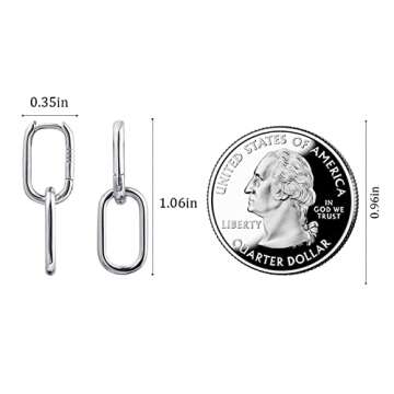 925 Sterling Silver Double Oval Huggie Hoop Earrings for Women, Small Silver Hoop Earrings for Sensitive Ears, Square Hoop Earrings for Gifts