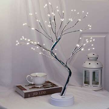 PESGUO 20" 108LED White Firefly Bonsai Tree Lights Artificial Tree USB/Battery-Powered Touch Switch White Warm Lights Tree Lamp for Friends Christmas Wedding Party Decorations