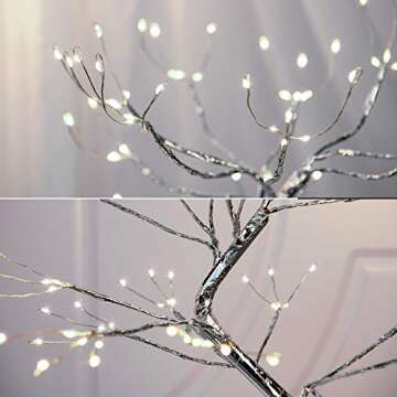 PESGUO 20" 108LED White Firefly Bonsai Tree Lights Artificial Tree USB/Battery-Powered Touch Switch White Warm Lights Tree Lamp for Friends Christmas Wedding Party Decorations