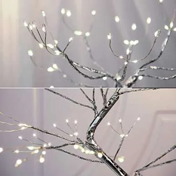 PESGUO 20" 108LED White Firefly Bonsai Tree Lights Artificial Tree USB/Battery-Powered Touch Switch White Warm Lights Tree Lamp for Friends Christmas Wedding Party Decorations