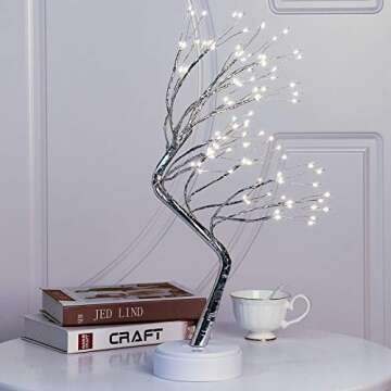 PESGUO 20" 108LED White Firefly Bonsai Tree Lights Artificial Tree USB/Battery-Powered Touch Switch White Warm Lights Tree Lamp for Friends Christmas Wedding Party Decorations