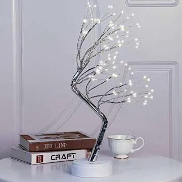 PESGUO 20" 108LED White Firefly Bonsai Tree Lights Artificial Tree USB/Battery-Powered Touch Switch White Warm Lights Tree Lamp for Friends Christmas Wedding Party Decorations